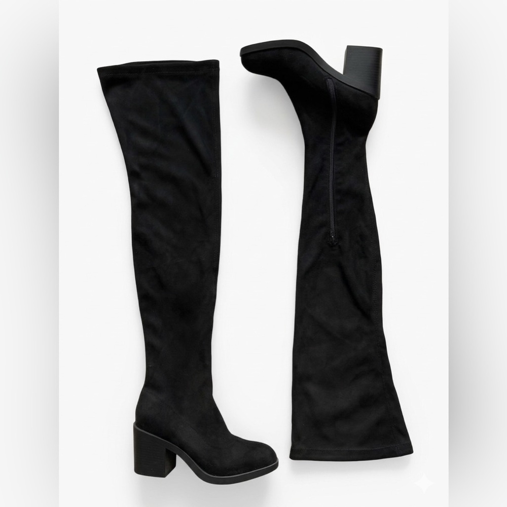 🆕 Topshop | Black Over-the-Knee Stretch Faux Suede Block Heel Boots